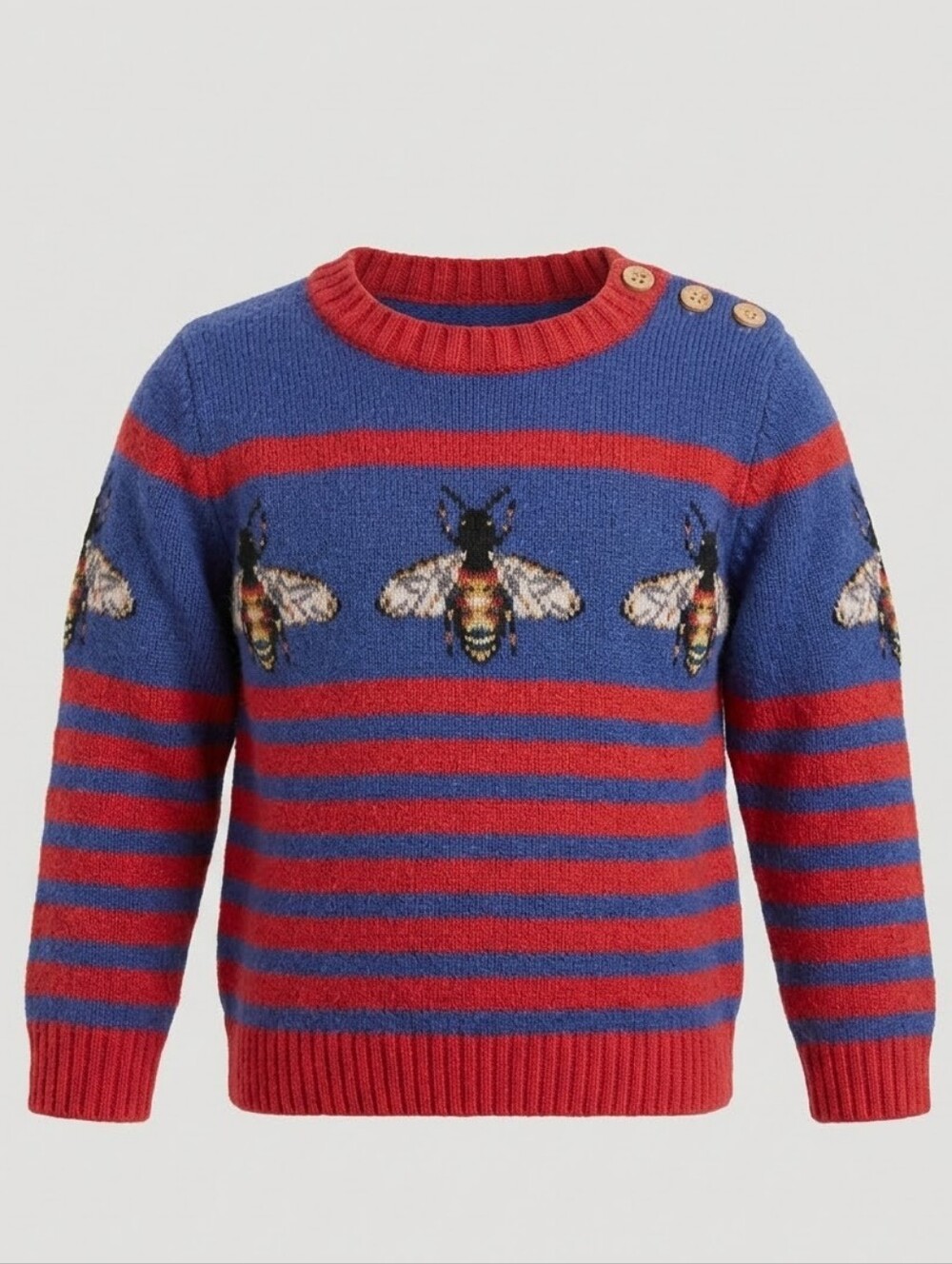 GUCCI Kids Bee Wool Knit Sweater Blue Red Striped 24M